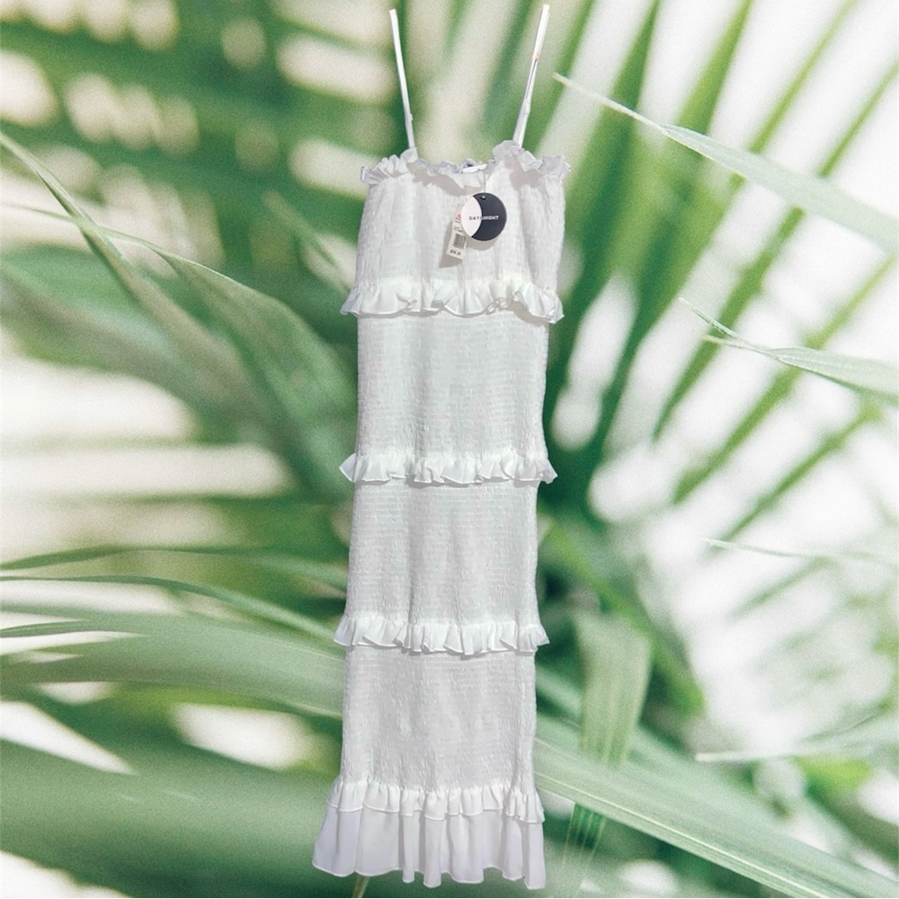 Ruffled Long White Summer Maxi Dress size M